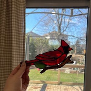 Red Cardinal Stained Glass Bird Window Decor